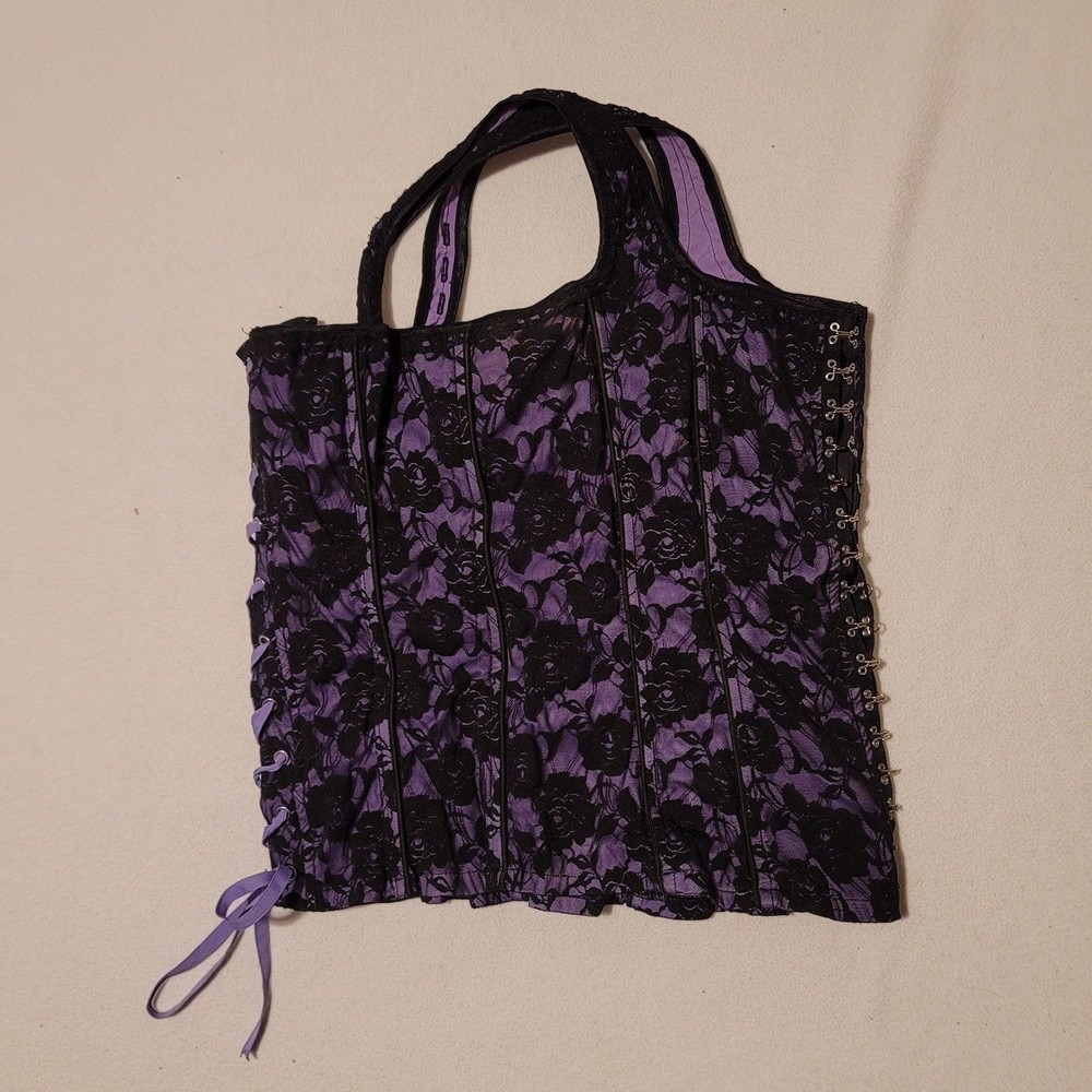 Vintage Tripp Nyc Corset Floral Lace-up Hook Purple & Black XXL - Picture 9 of 11